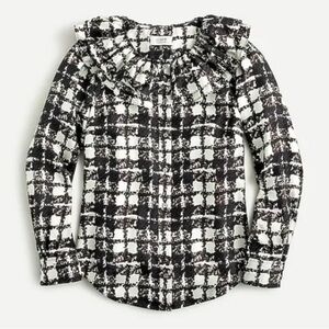 J. Crew Collection Silk Brown Plaid Ruffle Neck‎ Button Down Top Size Small NWOT